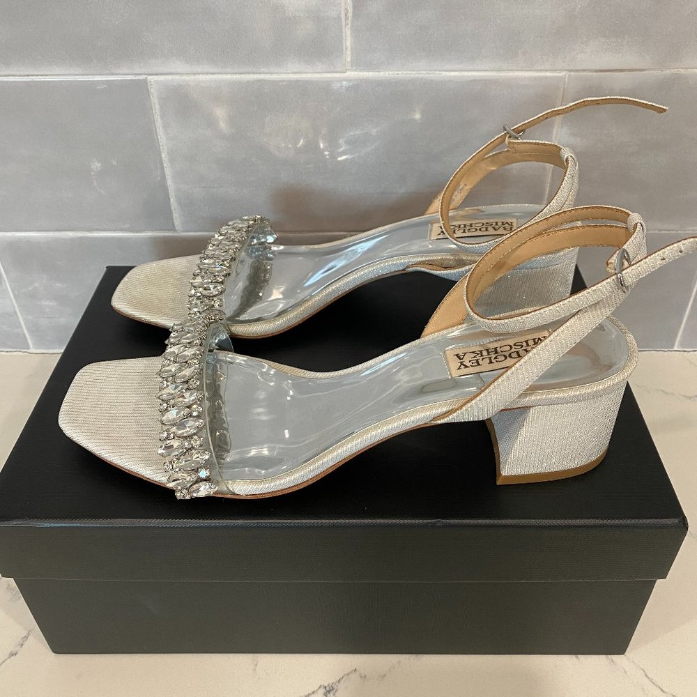 Badgley Mischka bridal block heel strappy bejeweled sandals